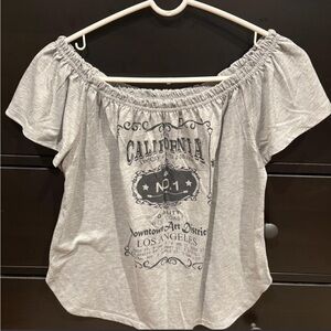 Gray Off-Shoulder Graphic Top